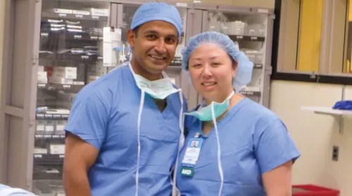 Married couple Dr. Chatterjee and Dr. Chen are both surgeons at Tufts Medical Center.